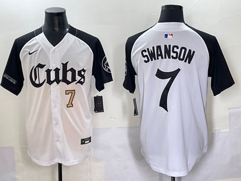 Men 2025 Chicago Cubs #7 Swanson white black Five generations Joint Name Nike MLB Jersey style 3